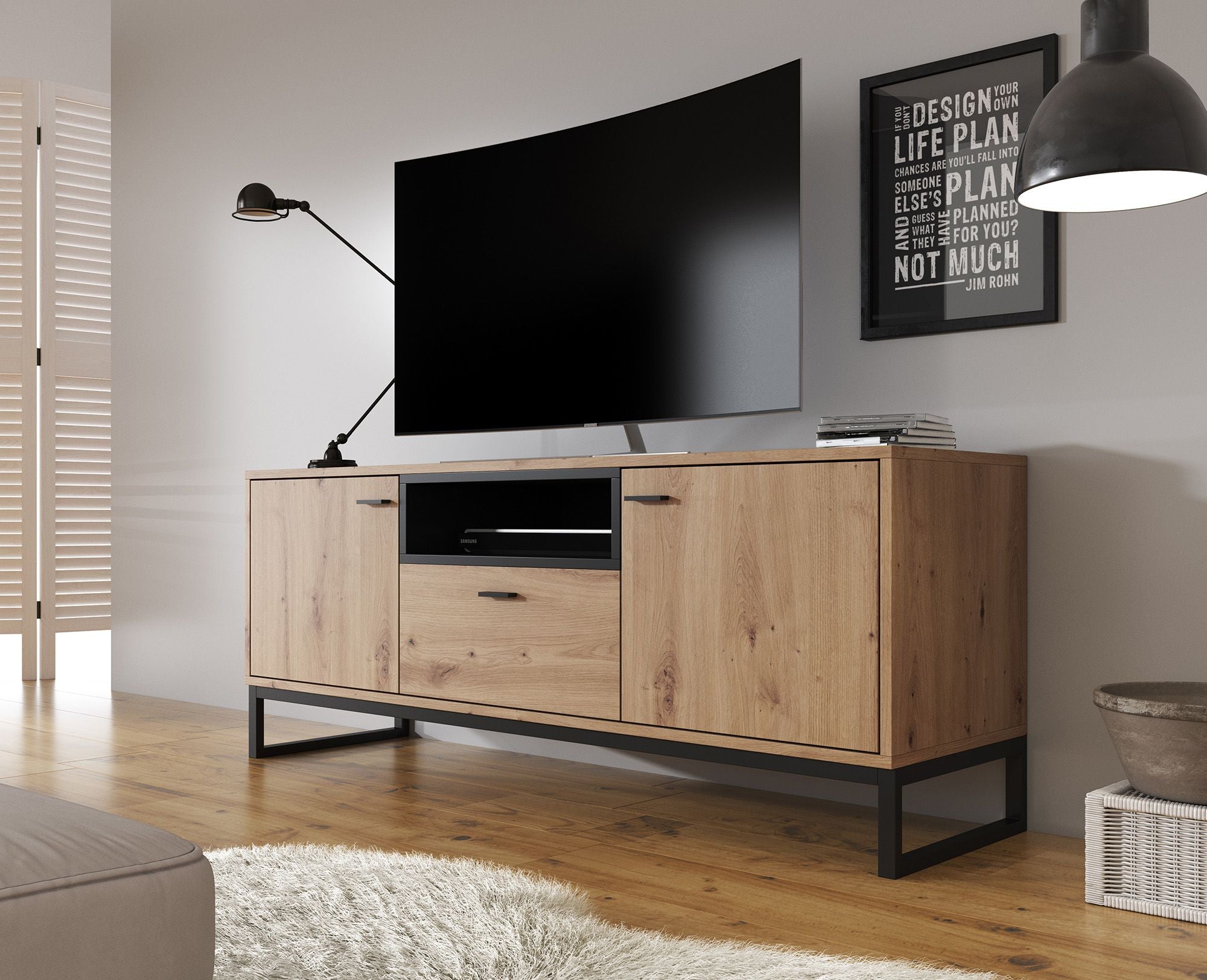 Meubella - TV-Meubel Ozzy - Eiken - Zwart - 135 cm