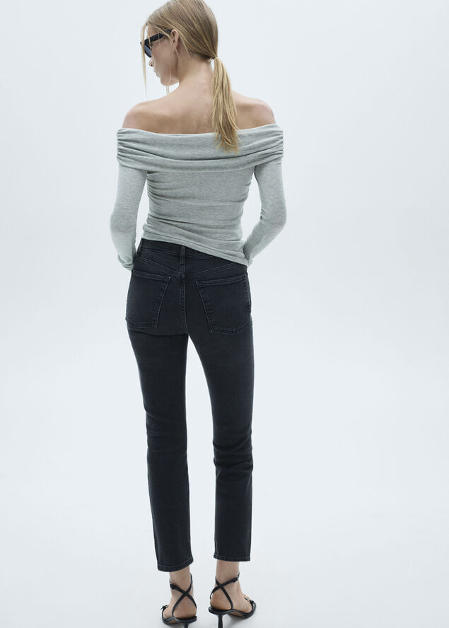 MANGO Claudia waxed slim-fit cropped jean Open grey