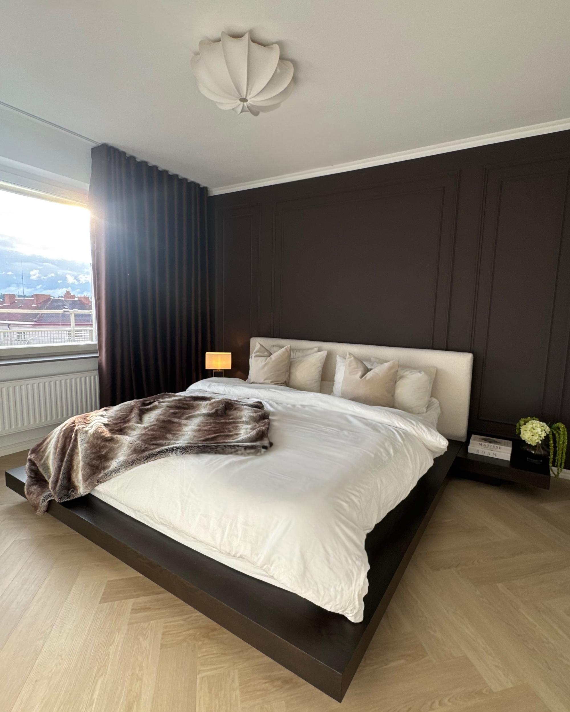 Bed Bouclé ZEN 180 x 200 cm Donker essenhout