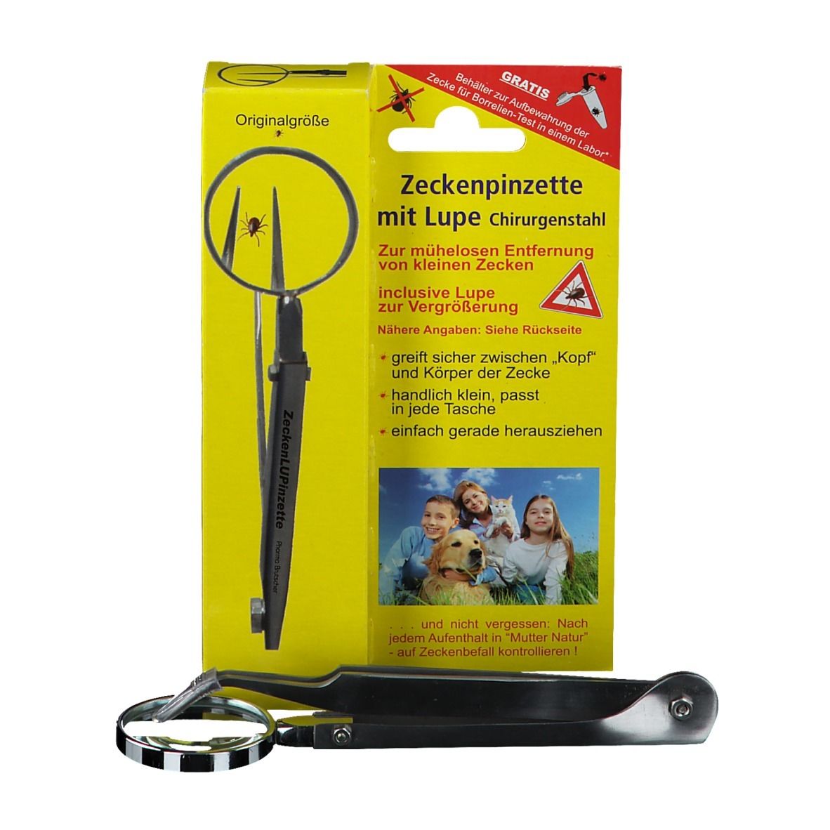 Zeckenpinzette mit Lupe