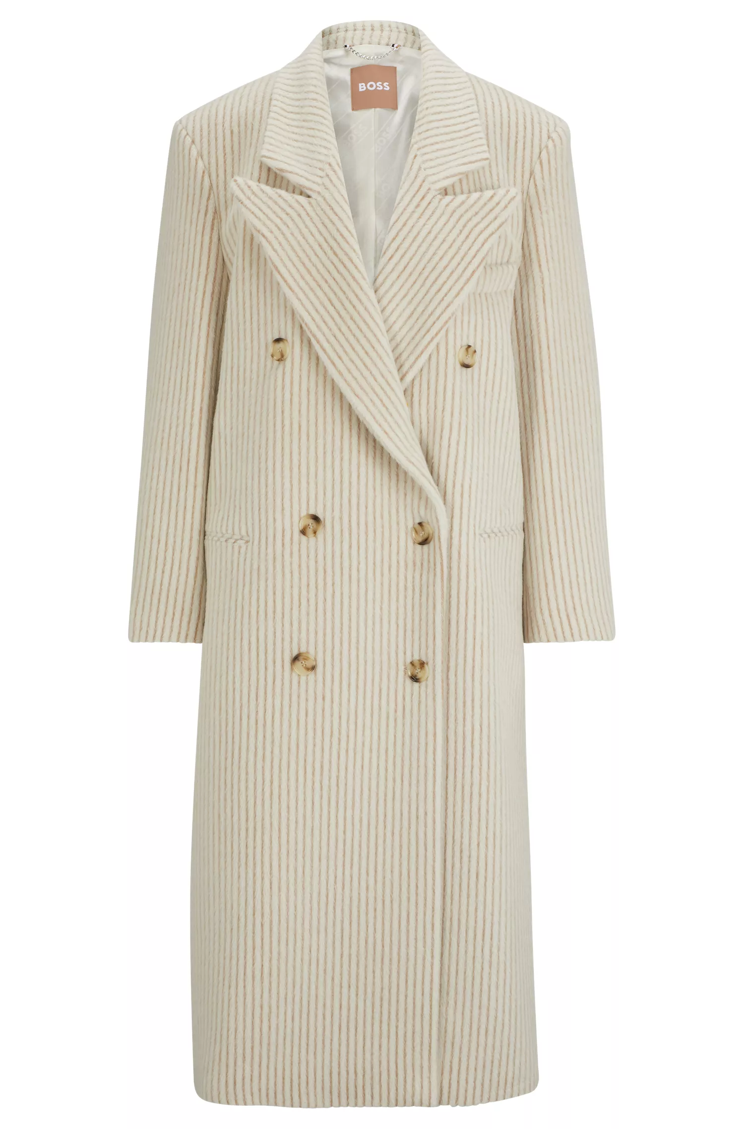Casaco oversized BOSS com risca de giz preta em alpaca e lã.