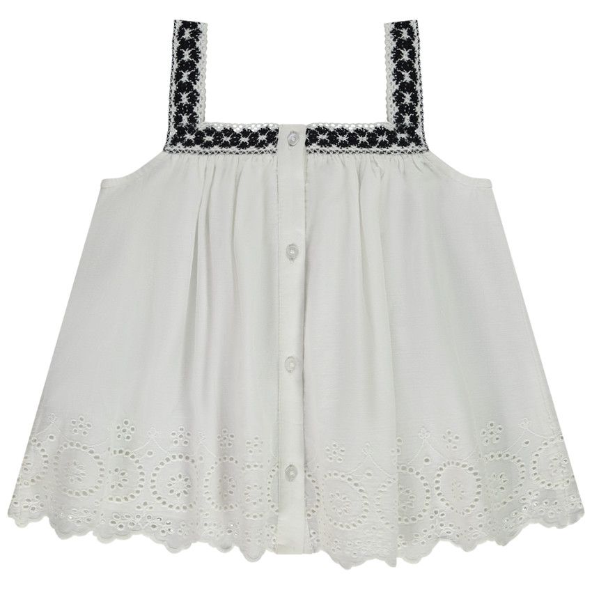 Tunique sans manches avec broderie anglaise pour fille - Ecru