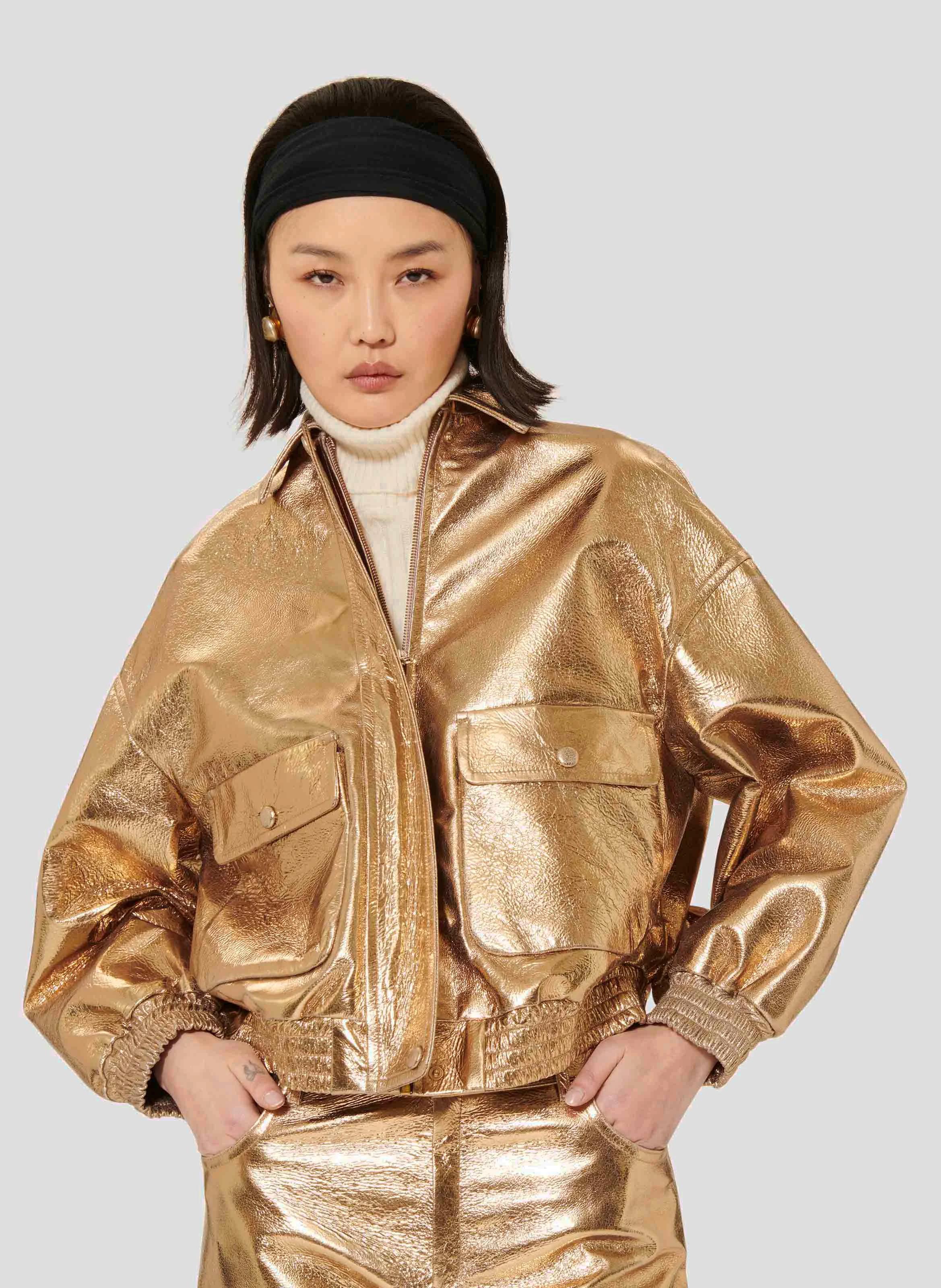 BIBBA - Blouson oversize en cuir métallisé | Jaune