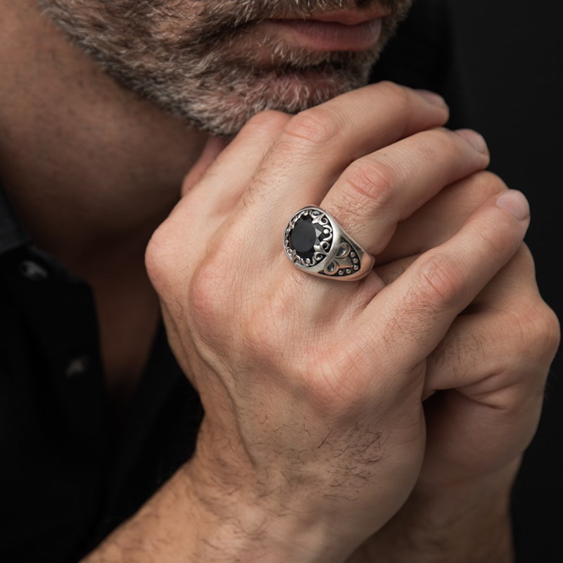 Bague Chevalière Homme Argent Union Sacrée Bleu Roi