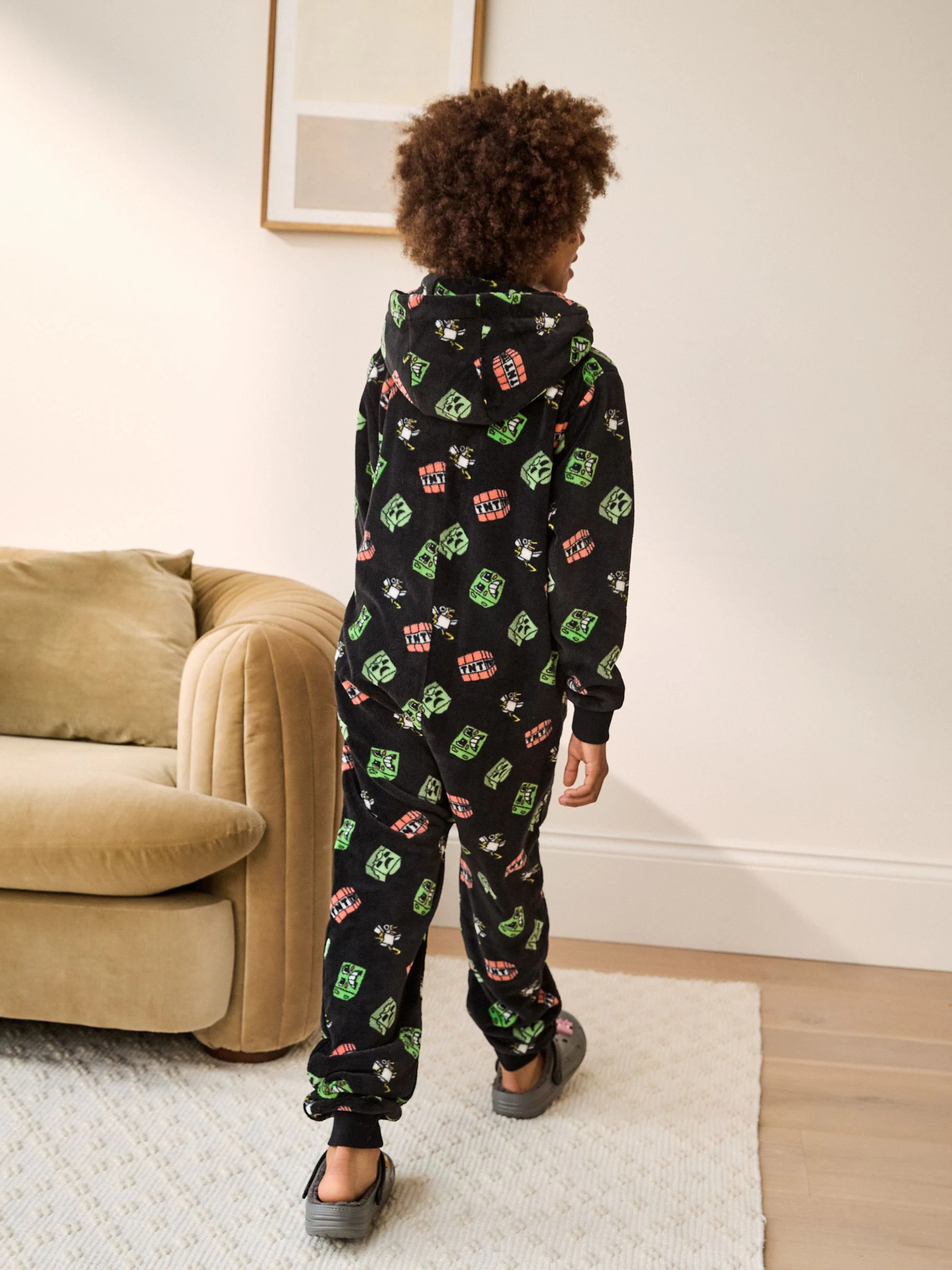 Zwart Minecraft - Fleece onesie met licentie (4-16jr)