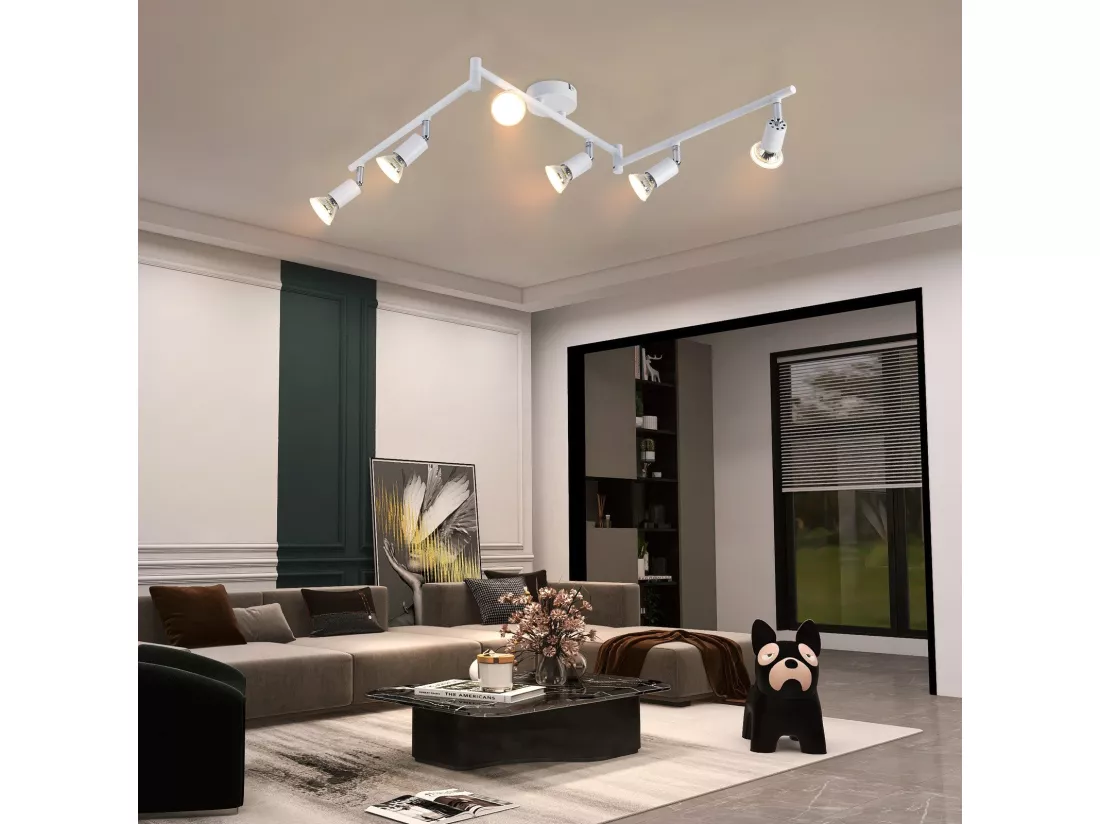 NETTLIFE Plafonnier LED 6 spots GU10 - Spot de Plafond Lampe de Plafond Moderne Intérieur Blanc pour Salon Salle de Bain Cuisine Bureau