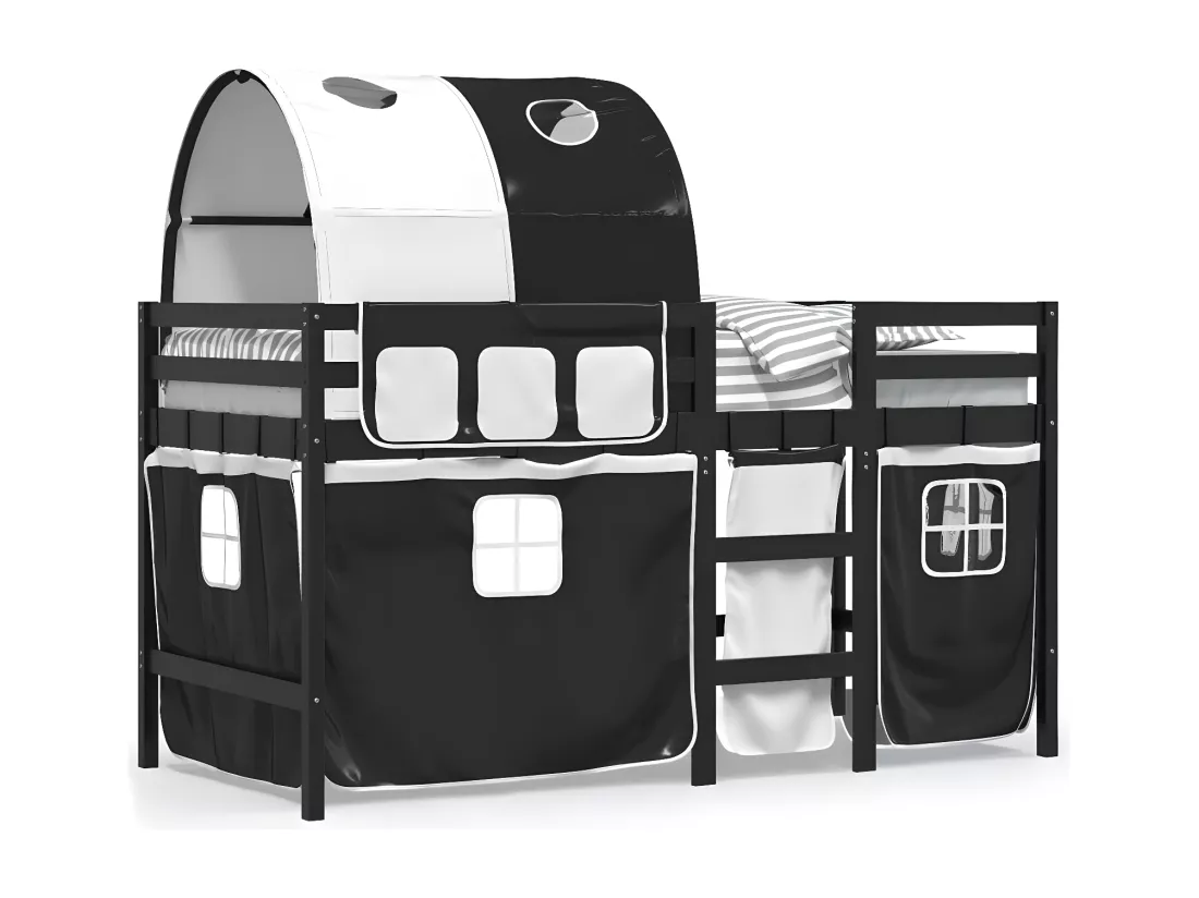 Lit mezzanine enfants et tunnel blanc/noir 80x200cm pin massif
