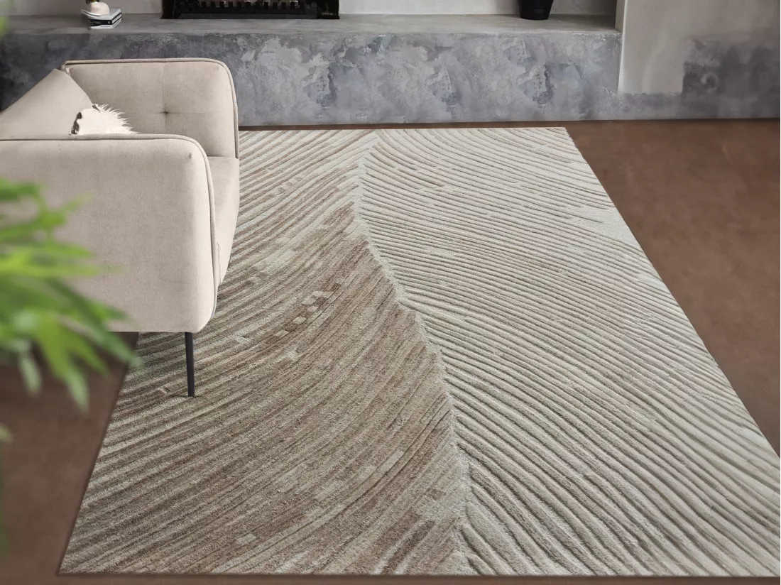 Tapis en relief 100% laine fait à la main - 160 x 230 cm - 2200g/m2 - Ivoire - SERAPHINA