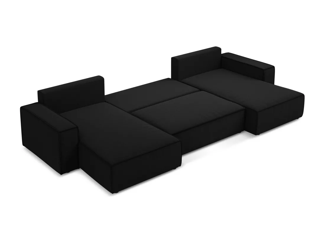Canapé d'angle panoramique convertible en velours - noir - KIMO