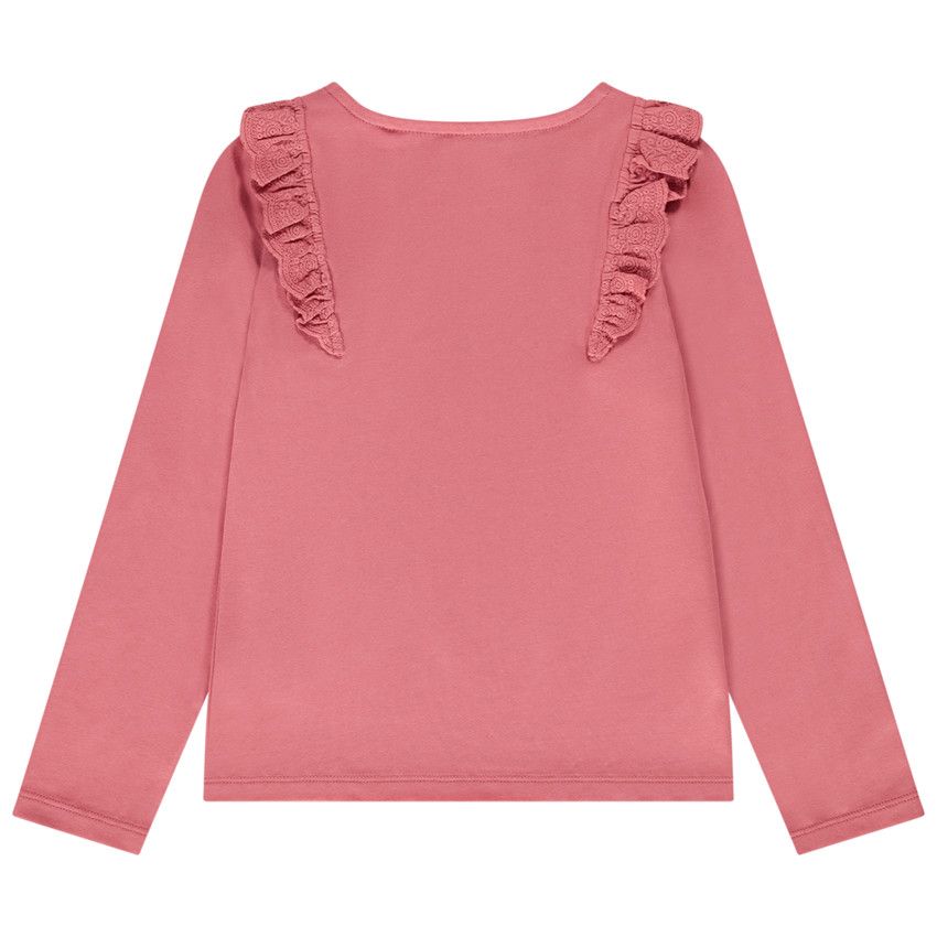 T-shirt manches longues volantées en broderie anglaise pour fille - Fuchsia