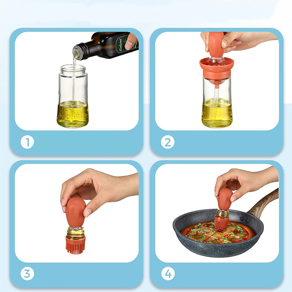 (180ml) 2in1 Öl Spender Flasche mit Silikon Dosier Pinsel Olivenöl Behälter zum Kochen / Backen