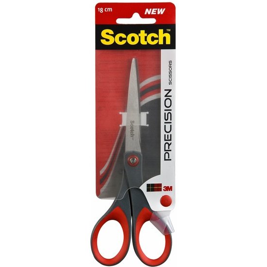 Ciseaux scotch précision 180mm lames acier inoxydable anneaux matière antidérapante bicolore rouge/gris garantie à vie