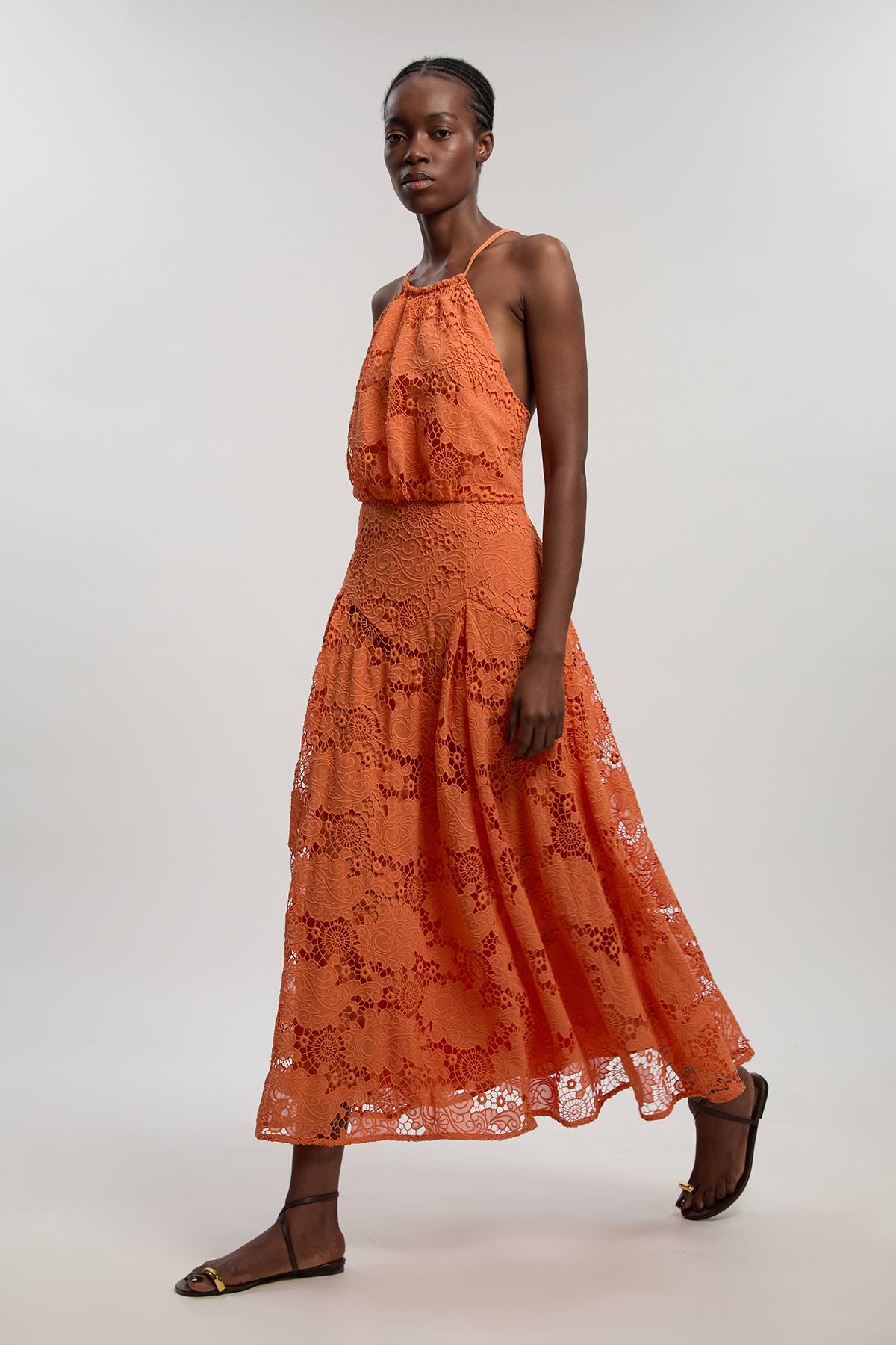KarenMillen Robe Mi-longue Tissée À Encolure Halter En Dentelle Petite