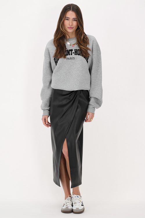 Zwarte leatherlook midi rok