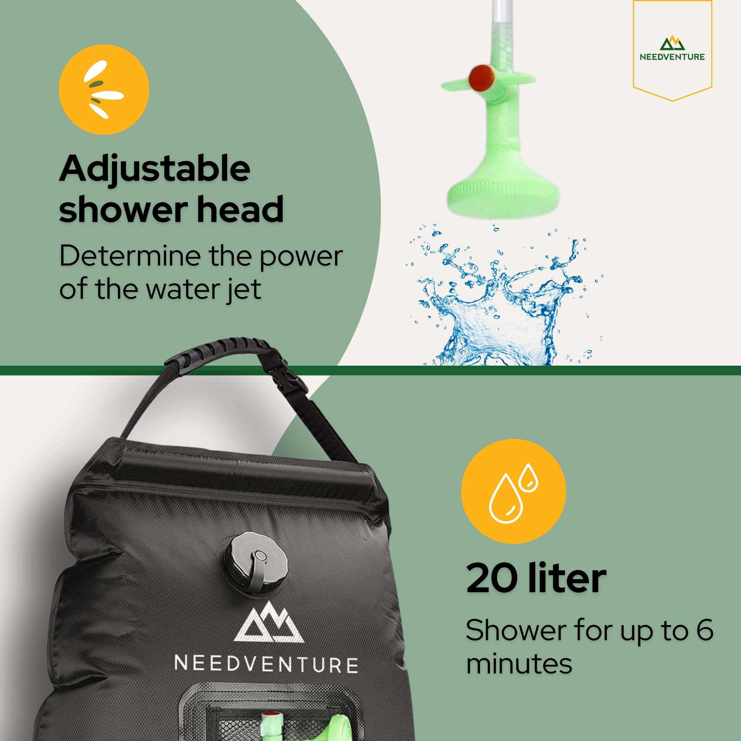 needventure® 20 Liter kampeerdouche - Black
