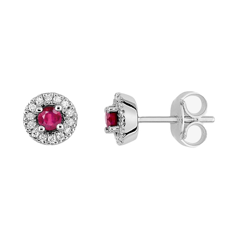 Boucles d'oreilles Femme - Or 18 Carats - Rubis et Diamant 0,08 Carats