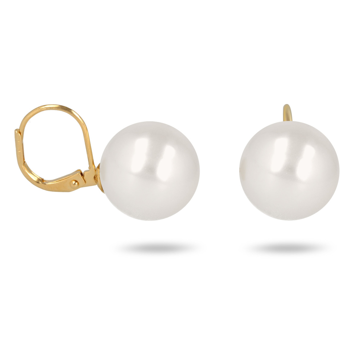 Boucles d'oreille plaqué or dormeuse avec perle d'imitation de Majorque blanche 10MM