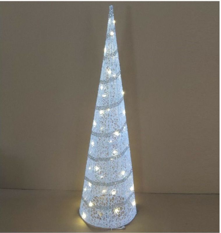 Gerimport Kerstverlichting - LED kegel/piramide kerstboom lamp - wit - rotan/kunststof - H79 cm