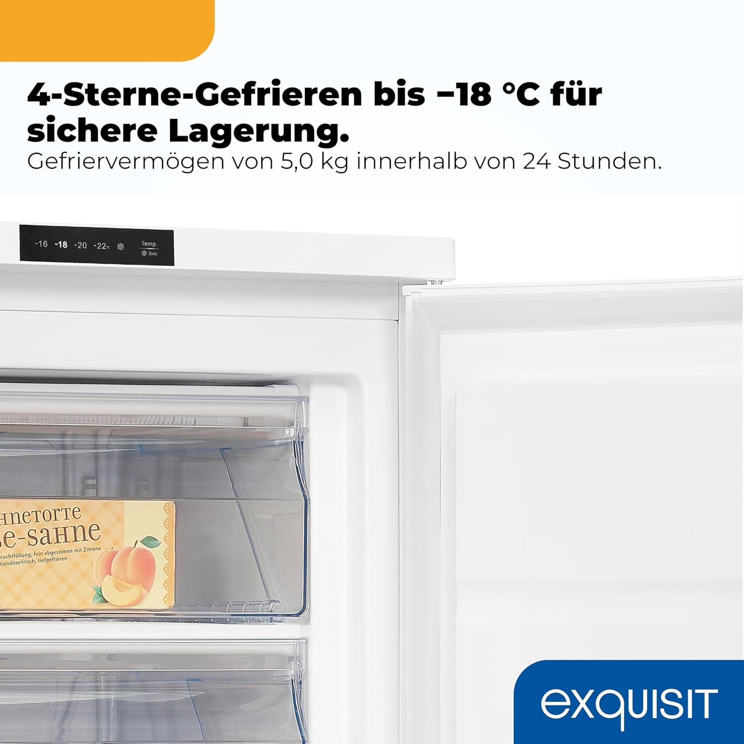 Exquisit Gefrierschrank | 85 l Nutzinhalt, Energieeffizienzklasse D, 38 dB(A) | kompakte Bauform, 4-Sterne-Gefrieren, elektronische Temperaturregelung, Schnellgefrieren | GS581-HE-010D weiss