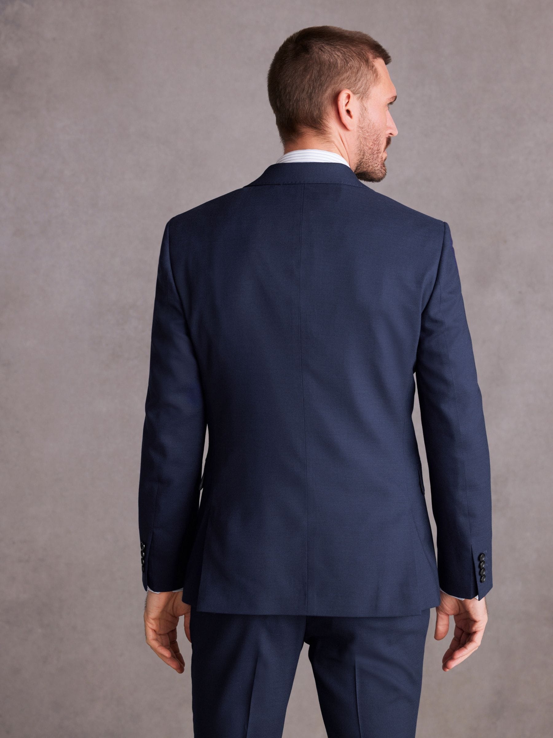 Helderblauw - Signature getextureerd slim-fit kostuumjasje van Italiaanse Tollegno-wol