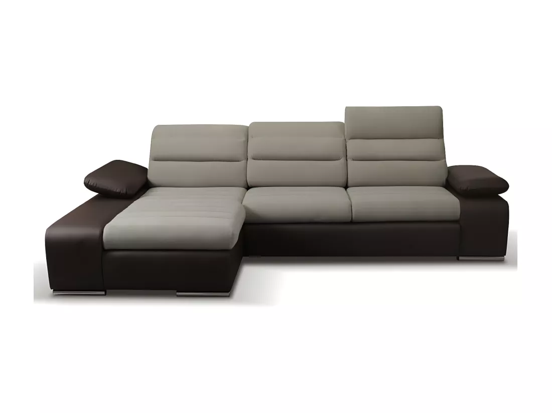Canapé d'angle convertible en tissu et simili MIRABEAU - Bicolore beige/marron - Angle gauche
