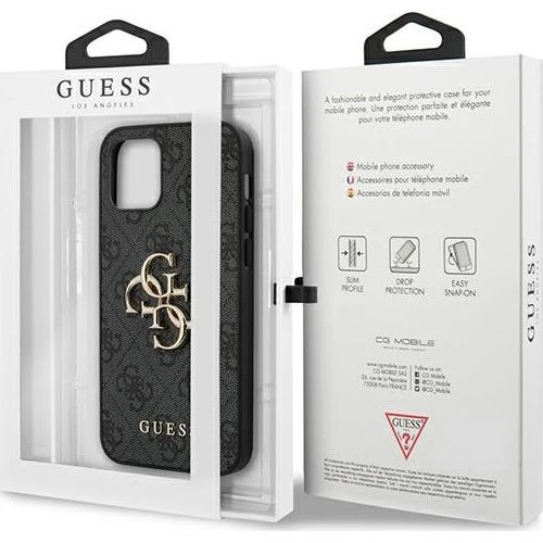 iPhone 12 / iPhone 12 Pro Leder Hardcase Hülle 4G Big Metal Logo (GUHCP12M4GMGGR) - Schwarz / Gold
