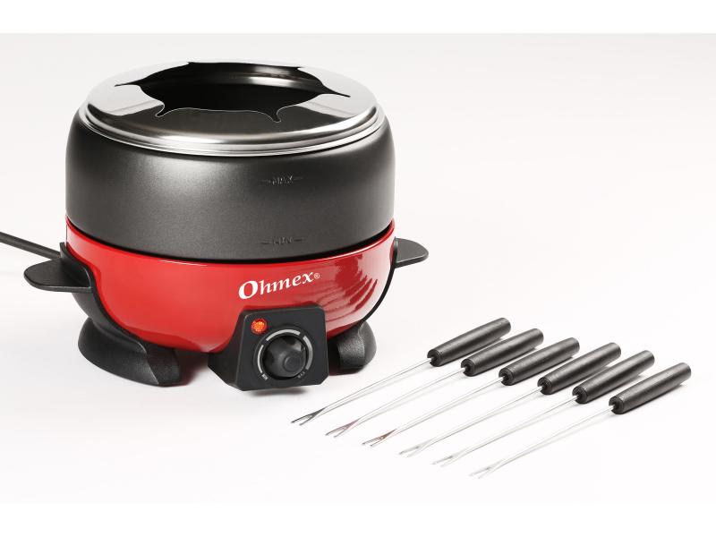 OHMEX Fleischfondue-Set 1000G 7 Teile, Rot/Schwarz Elektrisches Fondue