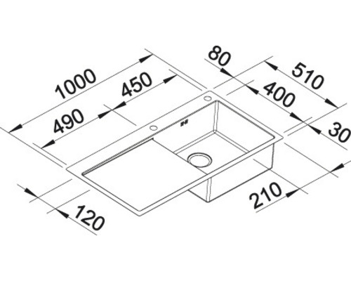 Blanco CLARON 5 S-IF spoelbak, 1000 x 510 mm, roestvrij staal, 521626, 1 bak met afdruipgedeelte, bak links, vlak inbouwmodel