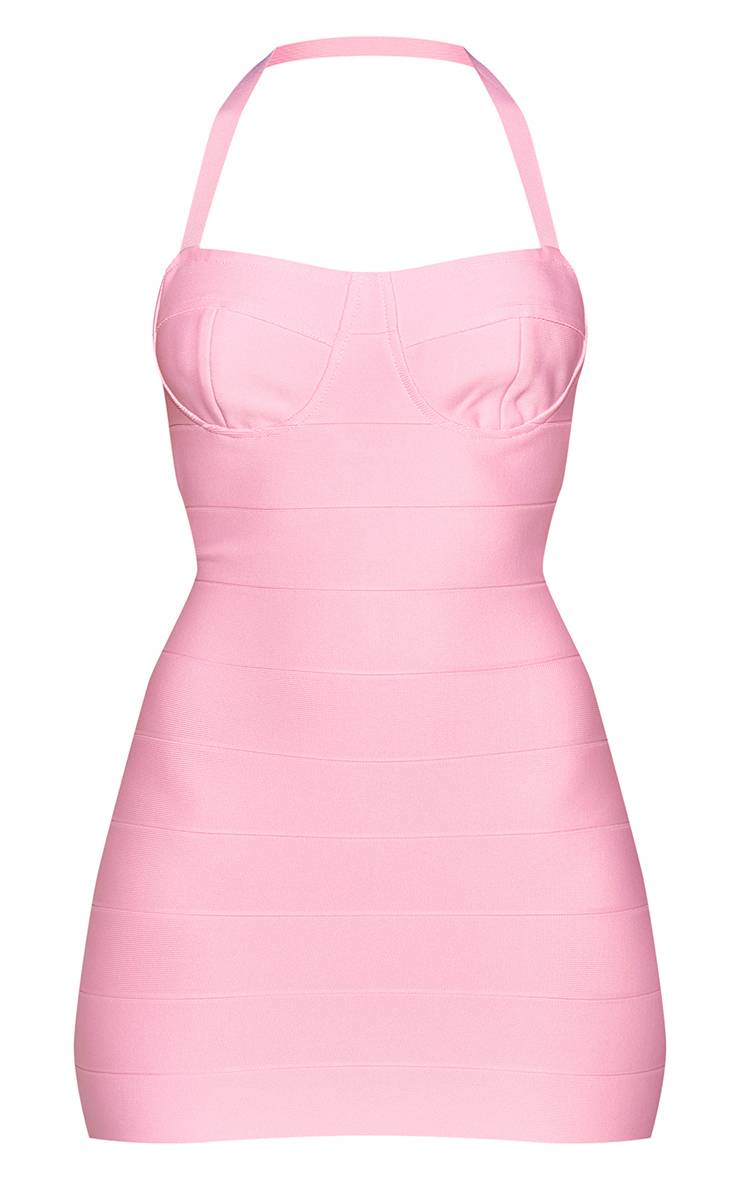 Rose Bébé Robe Moulante Mini À Col Droit En Bandage