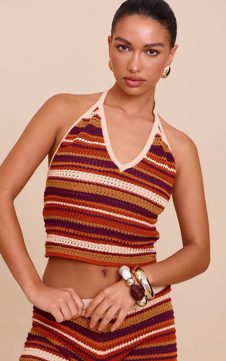 Top Col Halter En Crochet À Rayures