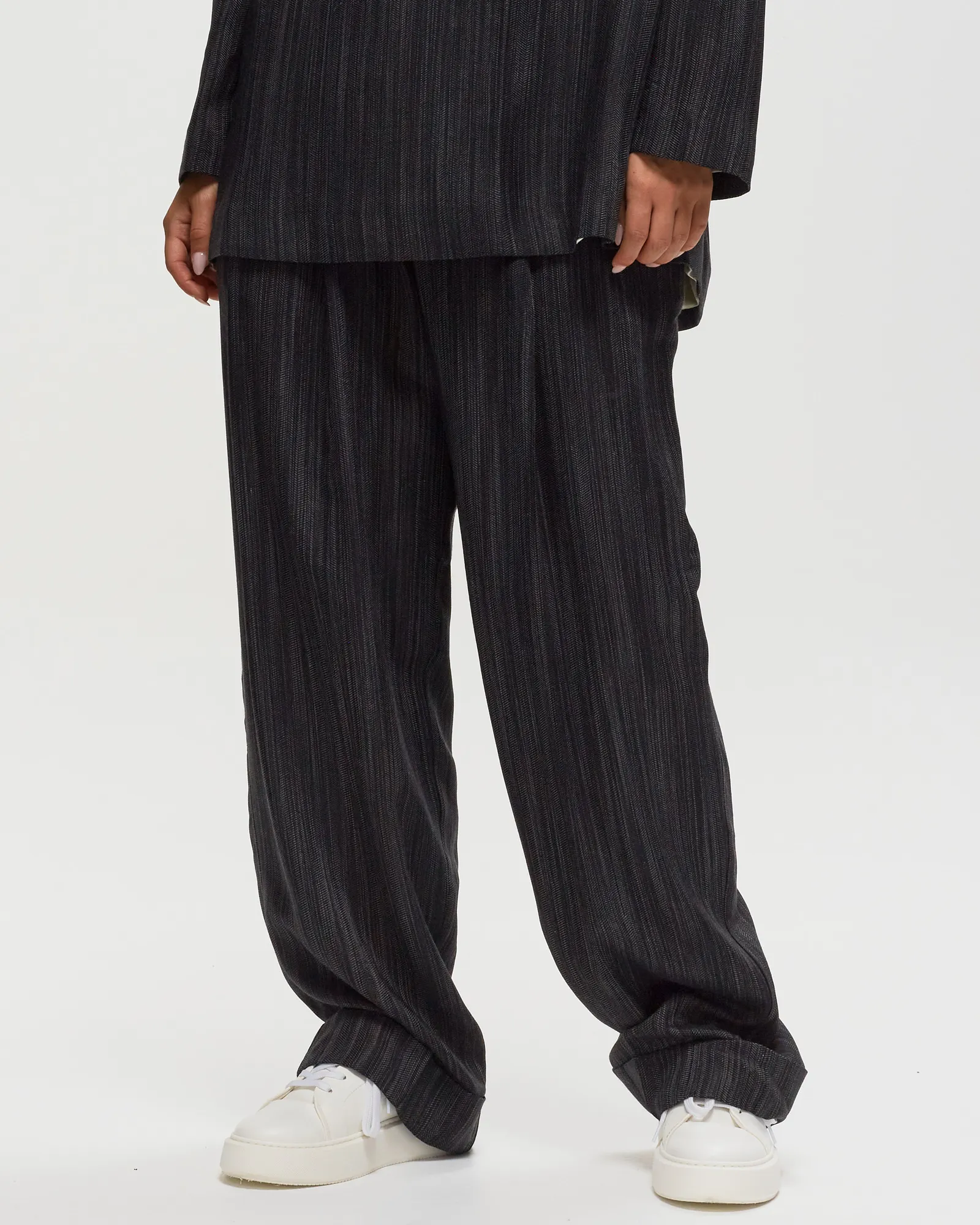 Ganni Drapey Stripe Suiting Mid Waist Pleat Pants