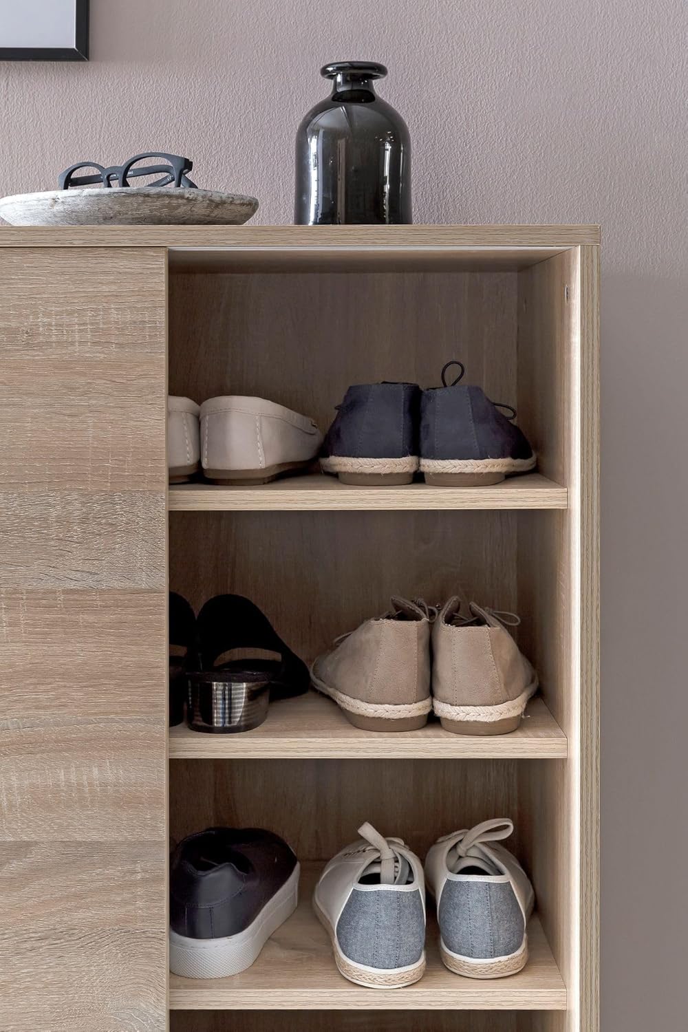 Wohnling Schuhschrank WL5.713 Holz Sonoma 100x108x37,5 cm Ablage Hoch, Design Schuhständer Groß 20 Paar Schuhe Schuhregal Flur, Schuh Aufbewahrung Platzsparend, Schuhablage Dielenmöbel Modern XXL