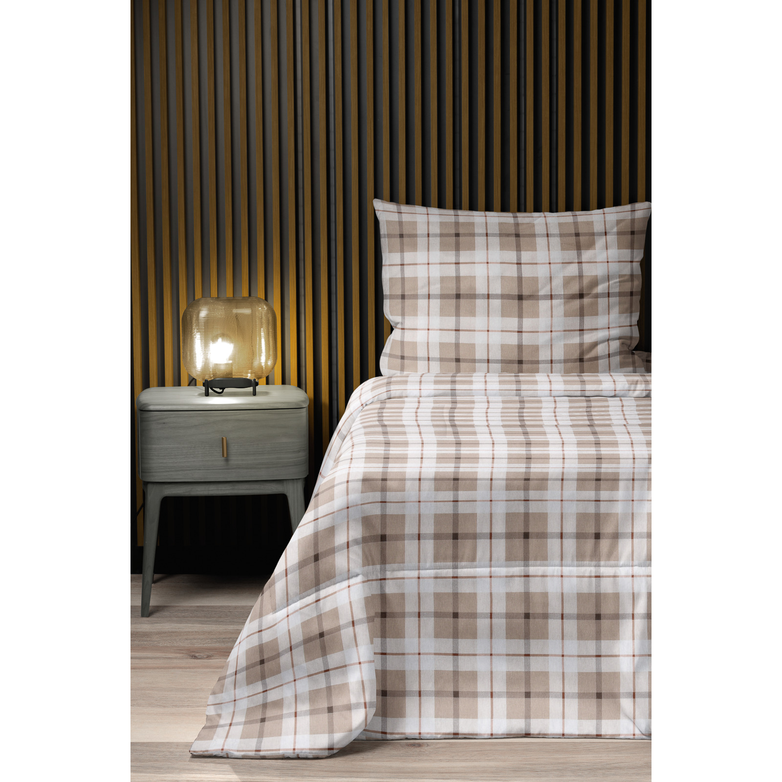 Bettwäsche Flanell Karomuster beige 160x210, 65x100
