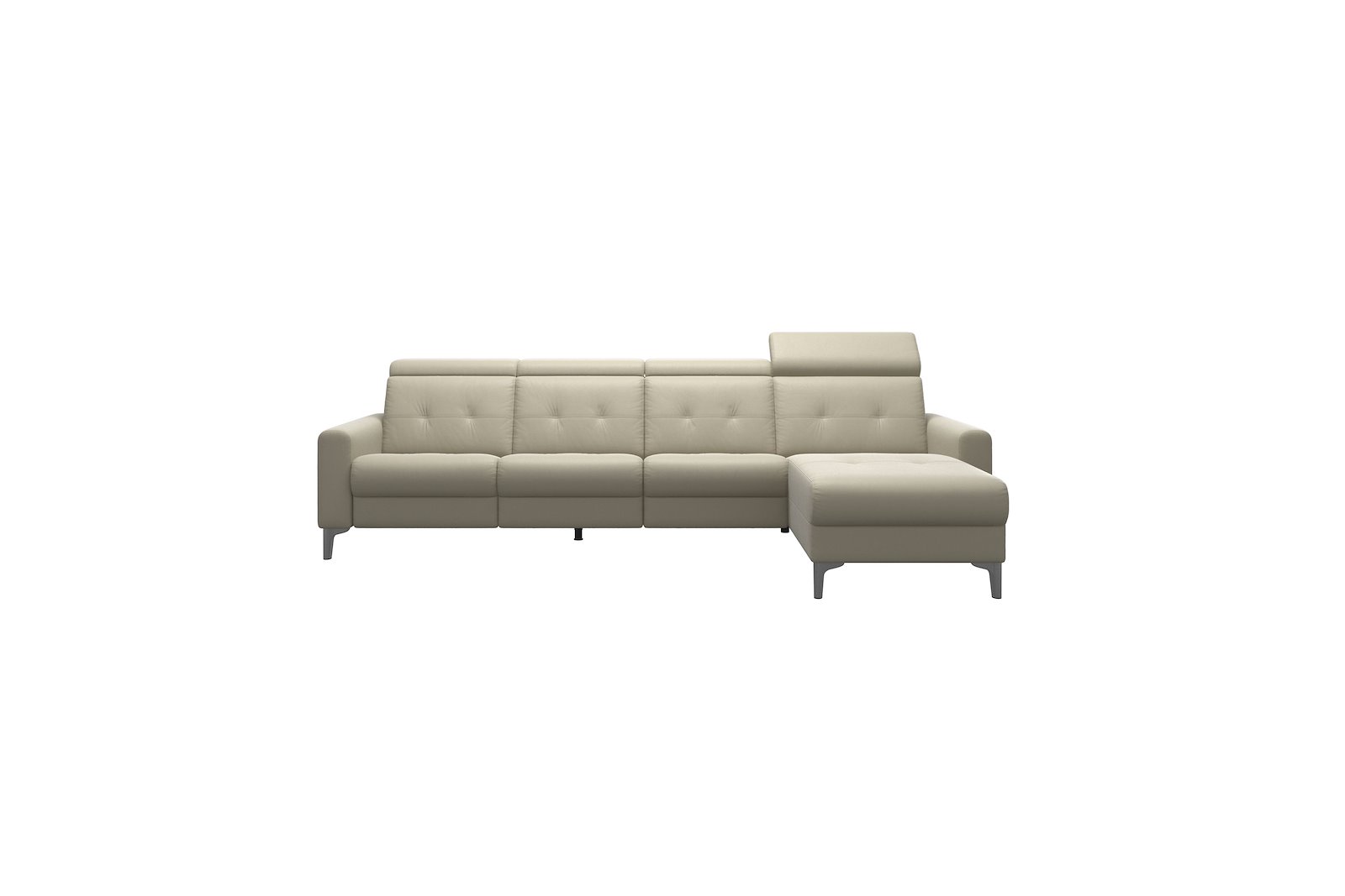 Anna 3-seter med LS Hud Paloma Light Grey med A1 arm og polerte organiske alu ben, 14 cm. (Power-Manual-Manual)
