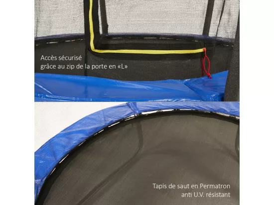 Kangui - Trampoline de jardin rond Ø180cm avec filet de sécurité intérieur- Bleu - FPR 180