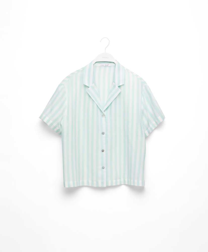 Camisa de manga curta, 100% algodão, listrada.