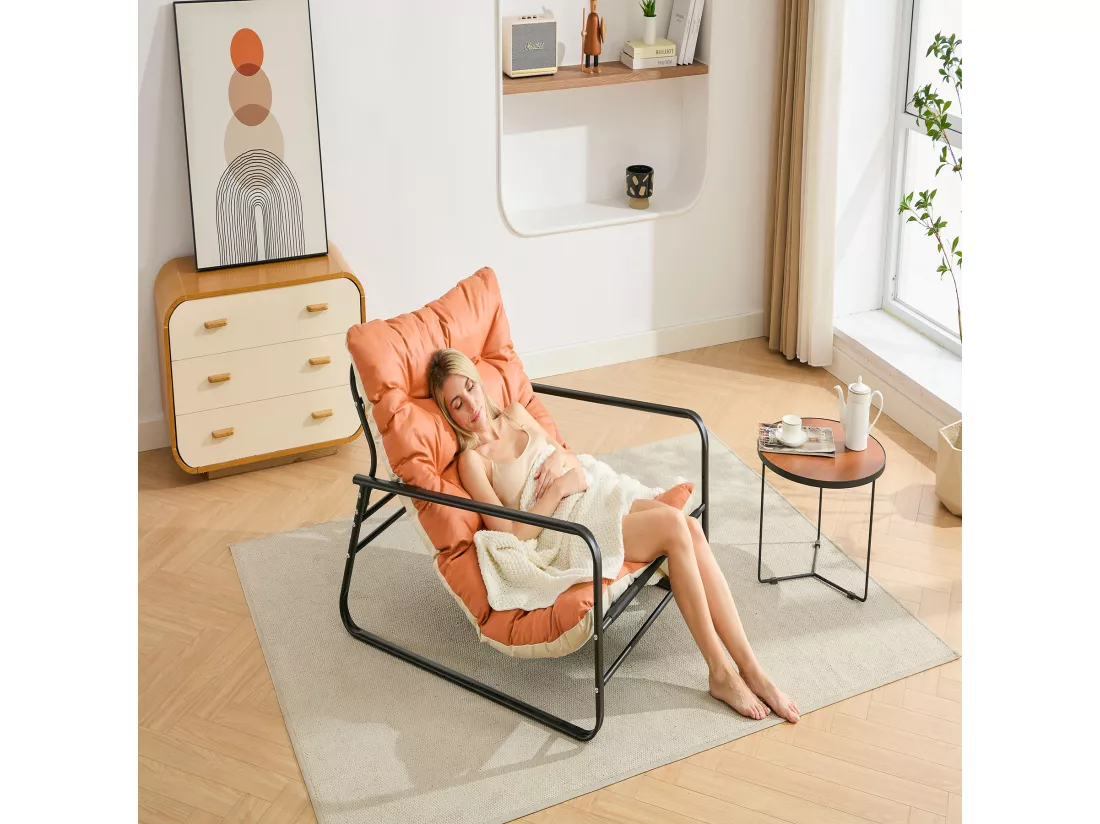 Fauteuil Salon Chaise Longue de Jardin avec Coussin Réversible Chaise rembourrée en Acier Chaise Longue de Loisirs Orange