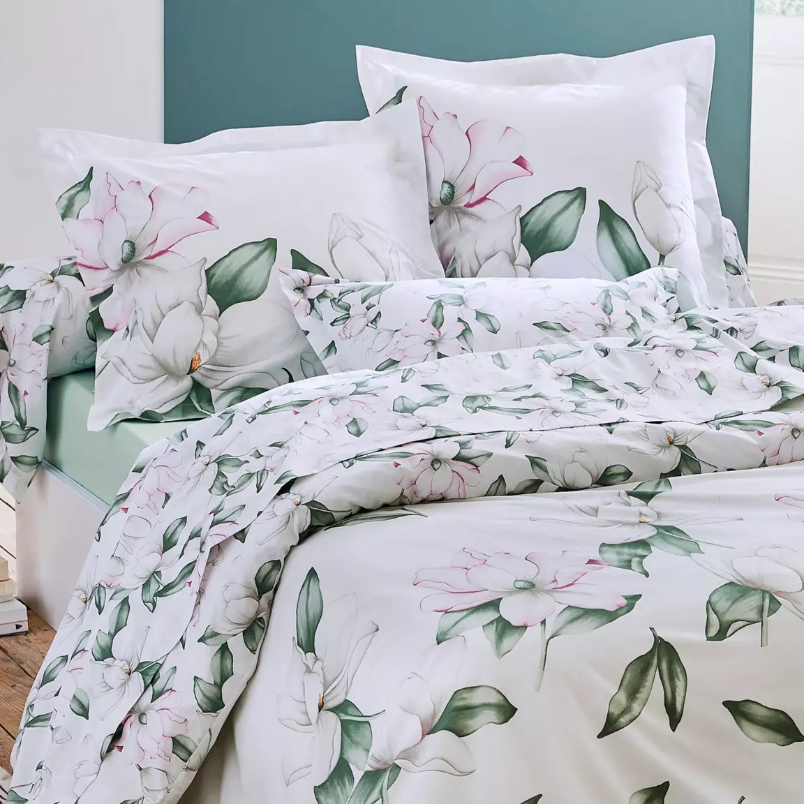 Taie d'oreiller rectangulaire percale de coton (50 x 70 cm) Magnolia Vert sauge