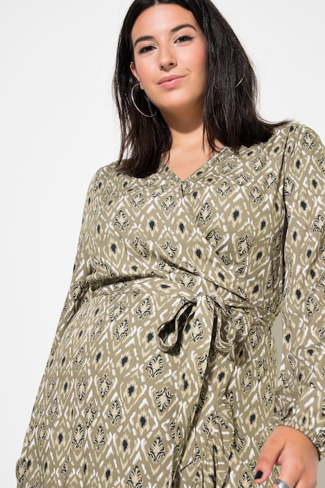 Maxikleid, A-Line, Allover-Print, Wrap-Effekt