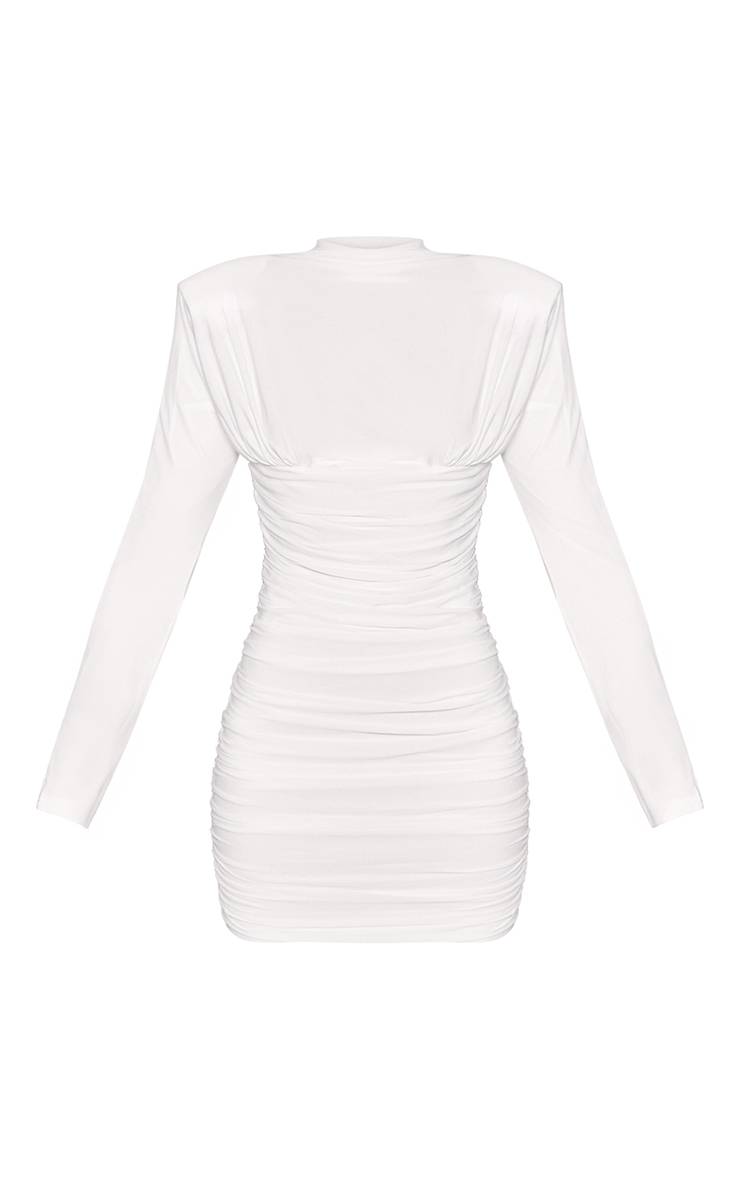 Crème Robe Moulante À Manches Longues Froncée
