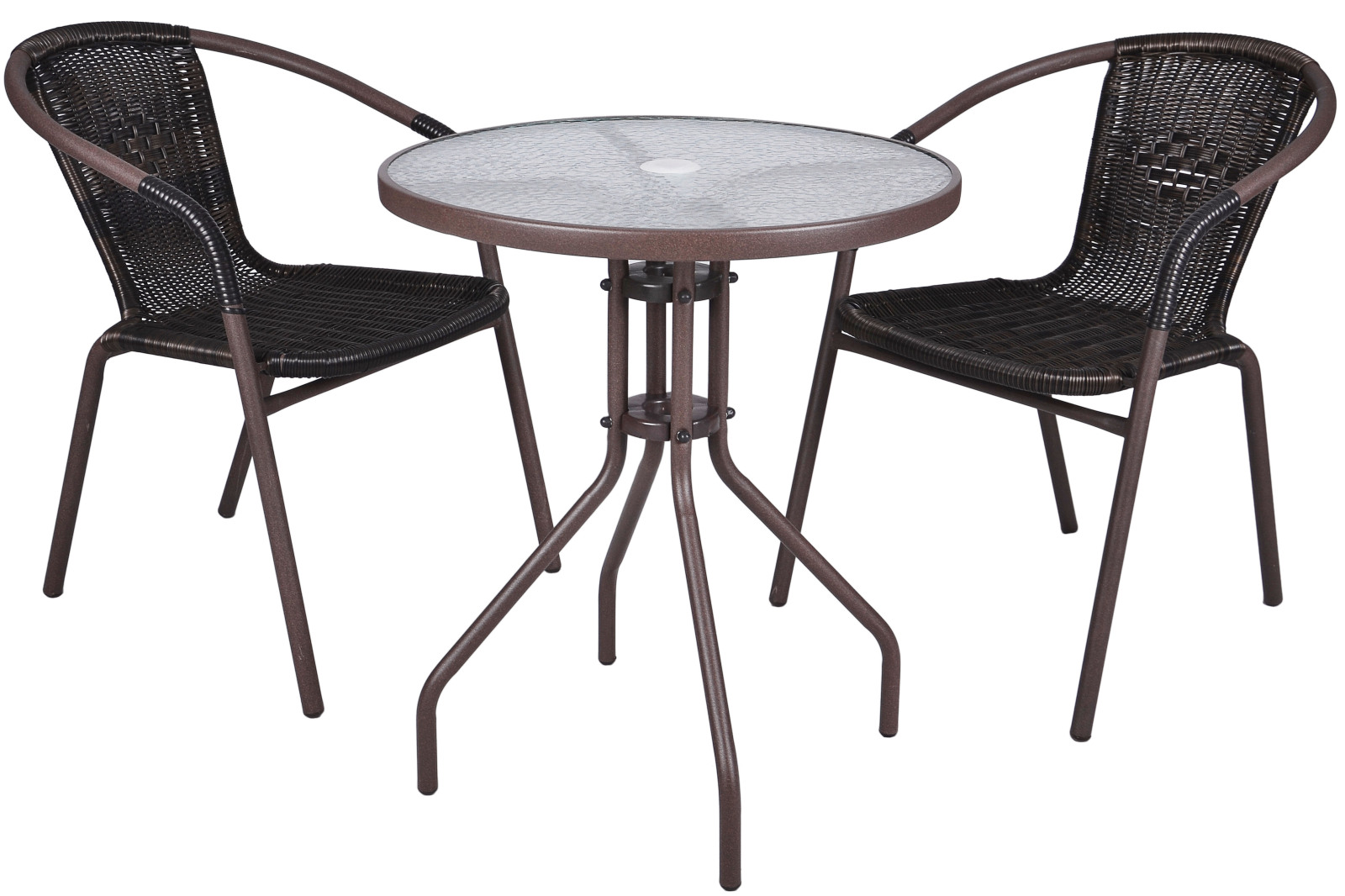 3-teiliges Bistro-Set - braun - Polyrattan - mit Schirmloch