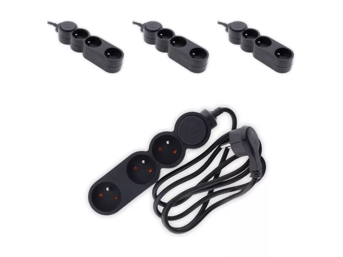 Lot de 4 multiprises Home 3 prises 16A 2P+T - noir - Zenitech