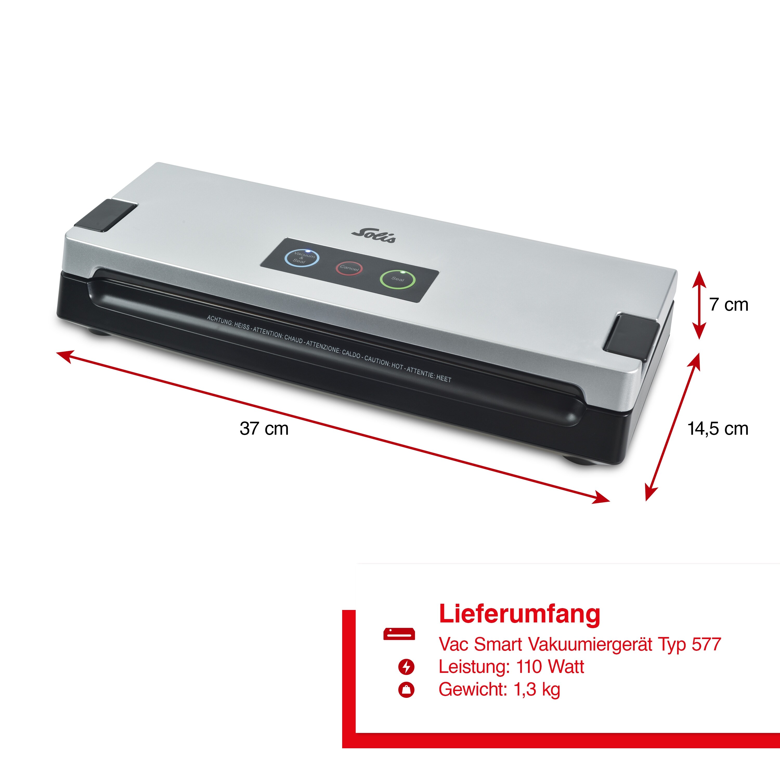 Solis Vakuumierer f+ür 30cm Beutel 2,5mm Schweißnaht auto Versiegelung