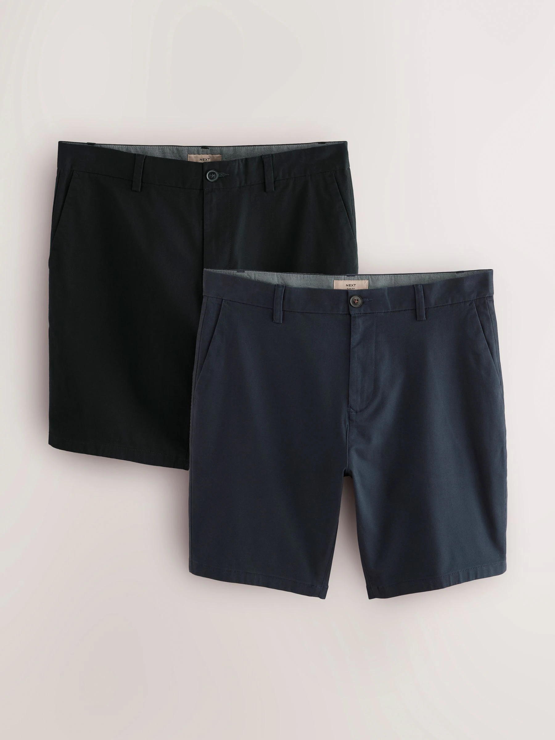 Zwart/marineblauw - Slim Fit - Set van 2 chinoshorts met stretch