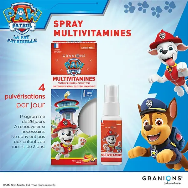 Spray multivitamínico infantil Granions Paw Patrol - Vitaminas C e B - Imunidade