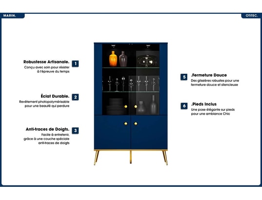 OTITEC - Armoire vitrine - h.150 x l.92 x p.40 cm - marin