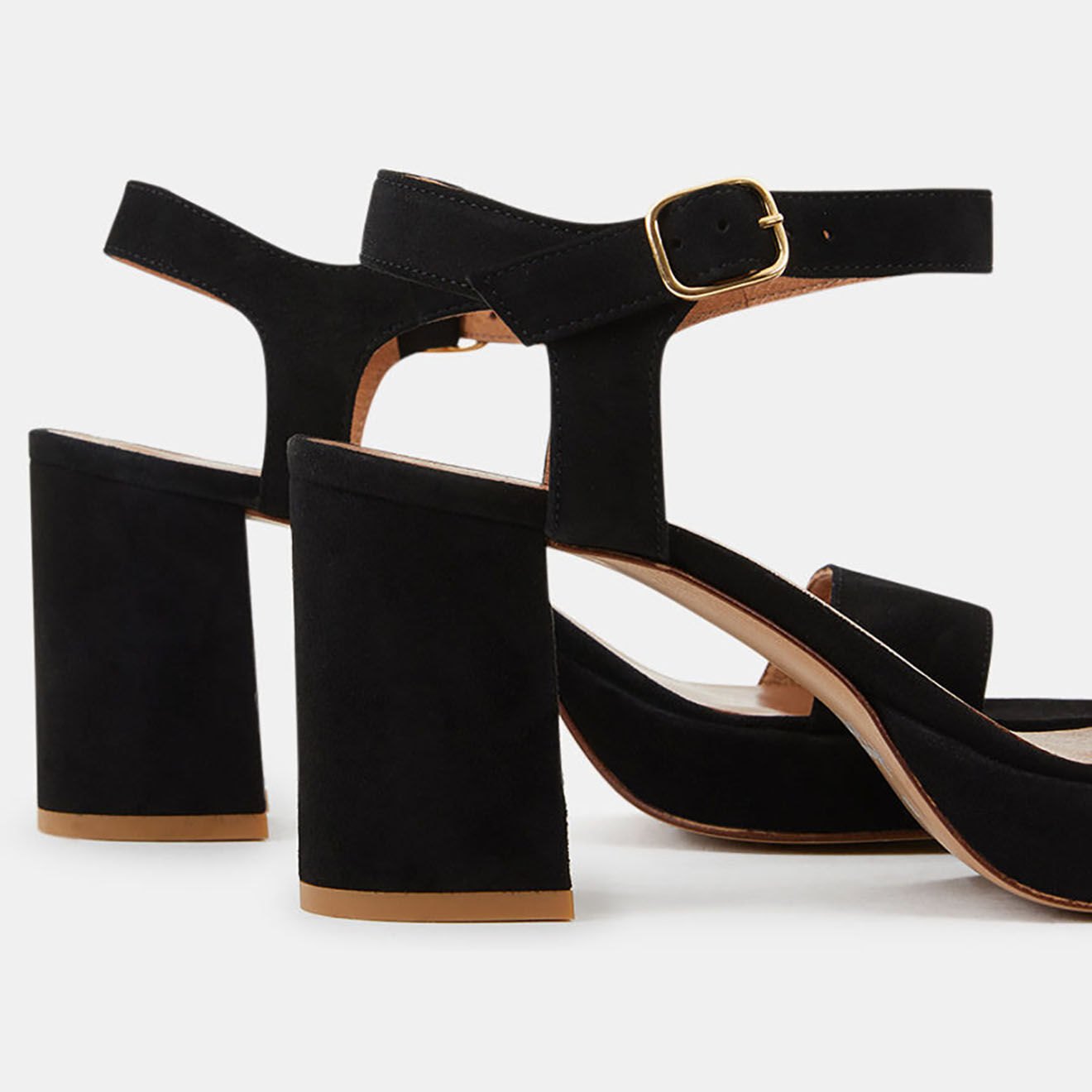Galeries Lafayette Sandales à talon en Cuir noires - Talon 7.5 cm