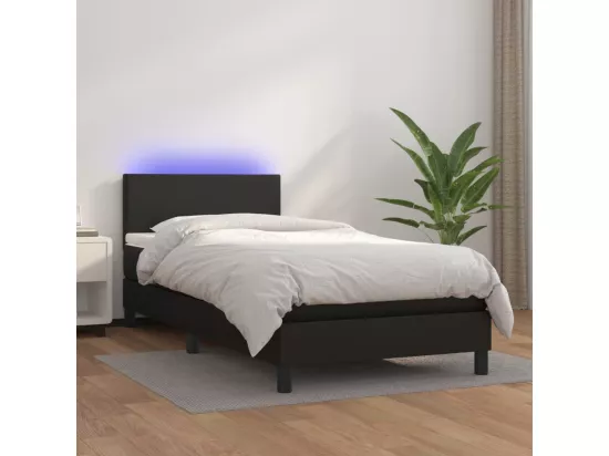 Sommier tapissier avec matelas et LED Noir 90x190 cm Similicuir