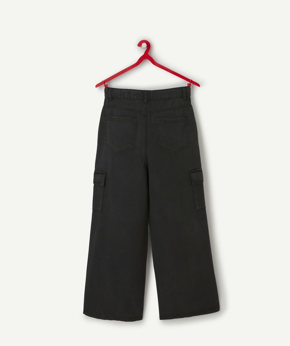 pantalon large cargo fille en viscose responsable noir