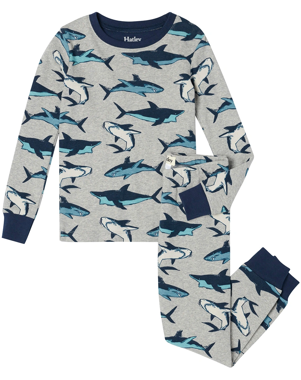 Schlafanzug lang SWIMMING SHARKS in grey
